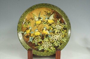 T　英国　Doulton Lambeth ドルトン ランベス窯　鳥図飾皿　直経31cm大皿　19世紀作　Royal Doulton　ロイヤルドルトン 木箱 状態良好 3831