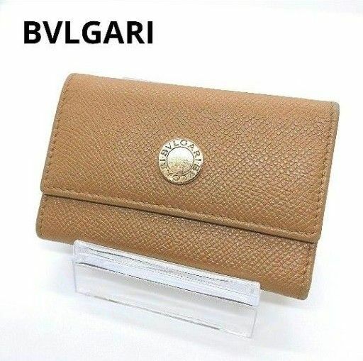 ブルガリ BVLGARI ロゴ6連レザー キーケース　 茶×金 キャメル 男女兼用