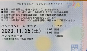 中日ドラゴンズ　ファンフェスタ2023　パノラマ自由席１枚