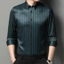 D185-3XL新品DCKMANY■ストライプシャツ メンズ 縦縞 長袖シャツノーアイロン 形態安定 ビジネスシャツ シルクのような質感/グリーン_画像2