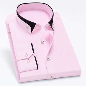 D908-2XL新品DCKMANY■カラーマッチング 長袖シャツ メンズ ドレスシャツ ノーアイロン ワイシャツ シルクのような質感/ピンク