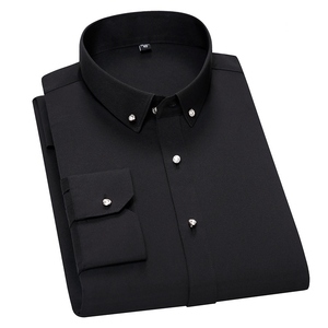 D618-L新品DCKMANY■長袖シャツ メンズ ドレスシャツ 無地 ノーアイロン ビジネス カジュアル ワイシャツ シルクのような質感/ブラック