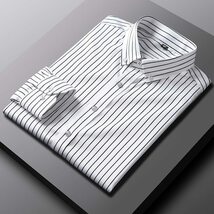 P025-2XL新品DCKMANY■縦縞 長袖シャツ メンズ ノーアイロン 形態安定 ストライプ ビジネス ワイシャツ シルクのような質感/ホワイト_画像1
