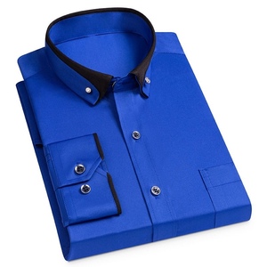 D906-L新品DCKMANY■カラーマッチング 長袖シャツ メンズ ドレスシャツ ノーアイロン ワイシャツ シルクのような質感/ブルー