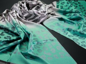 blakafee #BF-2125 極上 シルク 大判 ストール【グリーン/グレー系/Animalmix】*High Quality Pashmina Collection*