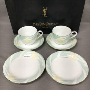 051101 248756 Yves Saint Laurent イヴサンローラン カップ＆ソーサー 皿 2客セット ホワイト×柄 食器