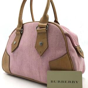 バーバリーブルーレーベル BURBERRY BLUE LABEL ハンドバッグ トート ボストン キャンバス レザー ピンク系 レディース 書類鞄 