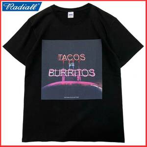 ★美品★ RADIALL ラディアル TACOS VS BURRITOS C.N. T-SHIRT ロゴ ネオン フォト プリント 半袖 Tシャツ カットソー ブラック 黒 S