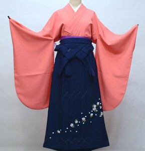  two shaku sleeve kimono hakama full set crepe-de-chine ground pink ground kimono height is dressing ... short hakama modification possibility graduation ceremony new goods ( stock ) cheap rice field shop NO32506-2