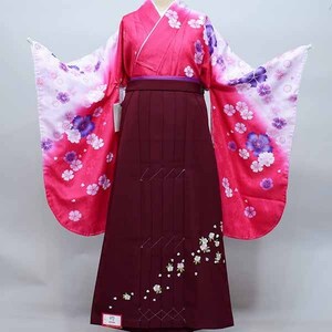  two shaku sleeve kimono hakama full set . feather pattern kimono height is short carnation .. pink color hakama modification possibility graduation ceremony . new goods ( stock ) cheap rice field shop NO36188