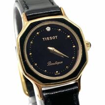 TISSOT Boutique 腕時計 ダイヤ オクタゴン quartz クォーツ Swiss スイス製 ブラックフェイス ゴールド レザーベルト 黒 金 ティソ Y192_画像4