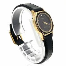 TISSOT Boutique 腕時計 ダイヤ オクタゴン quartz クォーツ Swiss スイス製 ブラックフェイス ゴールド レザーベルト 黒 金 ティソ Y192_画像3