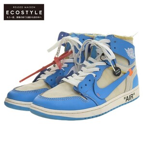 NIKE ナイキ ×オフホワイト OFF-WHITE Air Jordan 1 High UNC ハイカット スニーカー メンズ ホワイト ブルー 27cm AQ0818-148