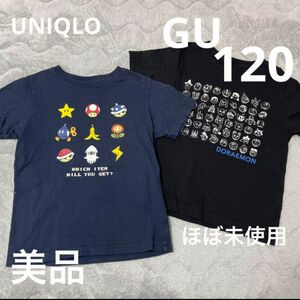 ほぼ未使用　ユニクロ　GU Tシャツ　マリオ　ドラえもん　120 黒　紺　キャラ　半袖　トップス　子供　キッズ　コラボ　プリント