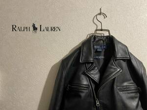 0 Ralph Lauren ram leather sport jacket / Ralph Lauren Rider's single da blue black black M Ladies Mens #Sirchive