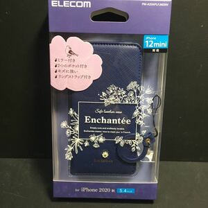  new goods * including postage Elecom iPhone 12 mini for 5.4 -inch notebook type case Enchant'e PM-A20APLFJM2NV navy mirror attaching regular price =2940 jpy A2398.