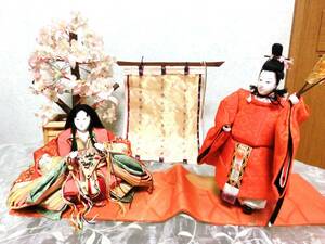ひな人形　ひな祭り　雛遊び　平安夫婦　姫と舞をする殿　桜と几帳と敷物セットで