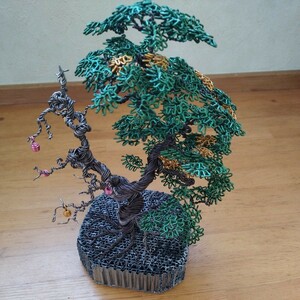 Art hand Auction S1 Handgefertigter Drahtkunst-Bonsai, Gesamthöhe ca. 20 cm großes einzigartiges Drahtornamentobjekt, handgemachte Werke, Innere, verschiedene Waren, Andere