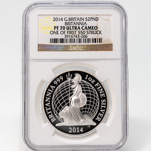 ☆彡1円スタート!!【初期550枚 一番人気】2014年 イギリス ブリタニア 2ポンド 1oz 銀貨 NGC PF70 ULTRA CAMEO ONE OF FIRST 550 STRUCK