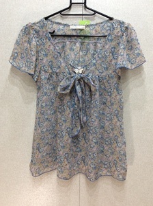  Nice Claup blue, light purple, orange floral print short sleeves chiffon blouse size inscription none 