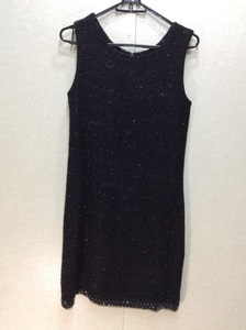 piona 黒ラメ入りノースリワンピース 裾ビジュー飾り サイズ韓国66