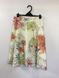 エンスウィート 白透かしチェックに花柄 裏地イエロー スカート サイズ2