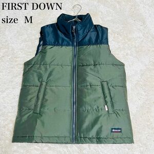 極美品　FIRST DOWN ダウンベスト　バイカラー　ブラック×カーキ　M