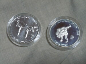 1988年 ソウルオリンピック 記念硬貨 貨幣 銀貨 コイン 5000ウォン 2枚セット