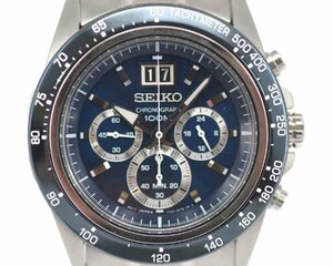 [美品] 稼働品【SEIKO】 セイコー 7T04-0AT0 クロノグラフ 100ｍ ブルー文字盤 ビッグデイト クォーツ メンズ 動作OK 中古美品