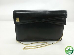 【N2-0812】LANVIN ランバン クラッチ ショルダーバッグ チェーン ポーチ 2way セカンド 黒系 ブラック系 レザー【千円市場】