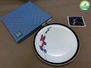 【YF-0080】未使用 香蘭社 瑠璃 椿 大皿 オーバル プレート 陶器 食器 和食器 ディッシュ 盛り皿 金彩【千円市場】