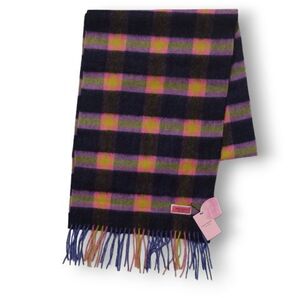 新品未使用 ケイトスペード ニューヨーク kate spade NEW YORK マフラー チェック柄 カシミヤ100% 洗えるカシミヤ ネイビー×イエロー