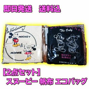 【2点セット/約40×37㎝】ディズニー ミッキーマウス 帆布 エコバッグ ショッピングバッグ
