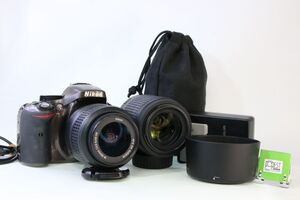 【動作保証・点検済】到着後即使える良品■Nikon D5200 +18-55mm VR+55-200mm VR■バッテリー×2個・チャージャー・4GB SDカード付き■A37