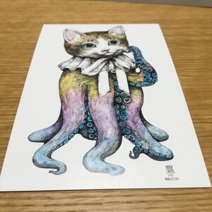 higchiyuuko cat postcard leaf paper post card postcard message card cat .. animal octopus ...41