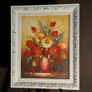 Art hand Auction Hand-painted oil painting, flower in vase, framed painting, interior oil painting, painting, oil painting, still life painting