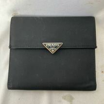 ▽【500円スタート】PRADA プラダ 三つ折り財布　NERO（ブラック）テスート×レザー 1M0170_画像1