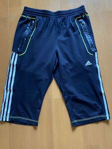 adidas★アディダス★adizero★トレーニングパンツ★L★黒×黄緑★6分丈【USED】