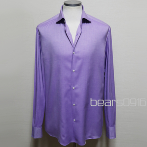 極美品 HUGO BOSS ヒューゴボス ワイド ホリゾンタルカラー ITALY生地 ドレスシャツ 薄紫 39 15 1/2