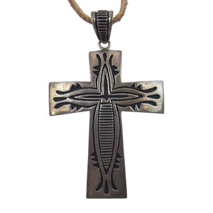  Navajo Steven J Begay Steven J Begay Stephen J bigei silver Cross leather necklace silver group [ used ]