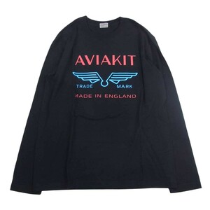 Lewis Leathers ルイスレザー AVIAKIT プリント 長袖 Tシャツ ブラック系 L【中古】