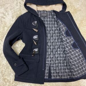 中綿キルティング◎ ボアフード◎ バーバリーブラックレーベル BURBERRY BLACK LABEL ノバチェック ダッフルコート ダークネイビー 濃紺