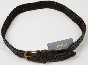 ●POLO RALPHLAURENポロラルフローレン牛革メッシュベルト(茶,34(86)（実質～92cm))新品