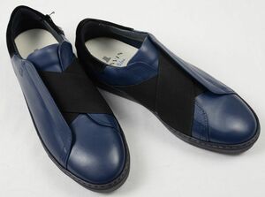 ●LANVIN en Bleuランバンオンブルースリッポン カジュアルレザースニーカー(86476,ブラック/ネイビー,25.5,抗ウィルス・抗菌加工)新品