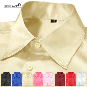 ネコポス可★141405-go BLACK VARIA 光沢サテン 無地 スリム レギュラーカラードレスシャツ メンズ(シャンパンゴールド金) XL 衣装