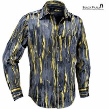 231903-bkgo BLACK VARIA ｈｙロッキー＆ラメプリント ドレスシャツ レギュラーカラー メンズ(ブラック黒ゴールド金) L ステージ衣装 派手_画像1