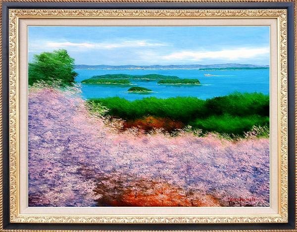 ◎小林幸三『松島と桜(F30号)』油絵★風景画【新品】, 絵画, 油彩, 自然, 風景画