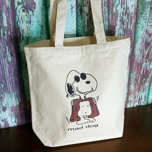 送込 【MAD DOG】パロディ★Flasher★Snoopy★エコバッグ/12リットル/10オンス★ナチュラル帆布