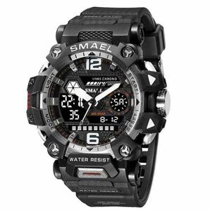 メンズ腕時計 アナログ デジタル ウォッチ 新品未使用 SMAEL 防水50M デュアル ミリタリー アナデジ デジアナ ブラック