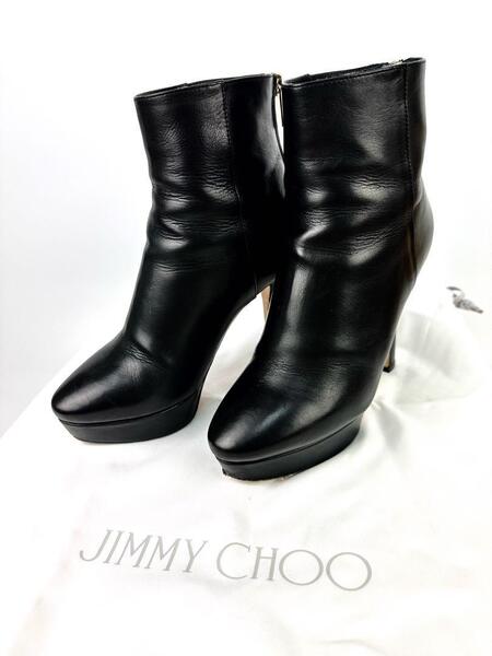 ジミーチュウ ジップアップショートブーツ 34 約21.5cm ブラックレザー JIMMY CHOO ブラックレザー 金具ゴールド ジッパーブーツ イタリア